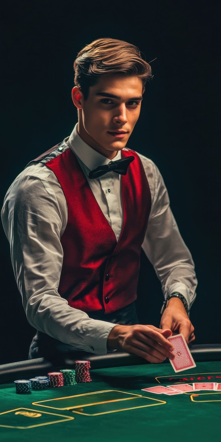 Dealer profesional sedang melayani pemain secara live di 2gd casino